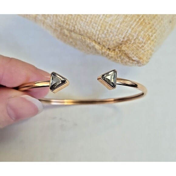 Fossil Open Cuff Bracelet Rose Gold Tone Arrowhead Rhinestone Steel Bangle - Picture 7 of 8